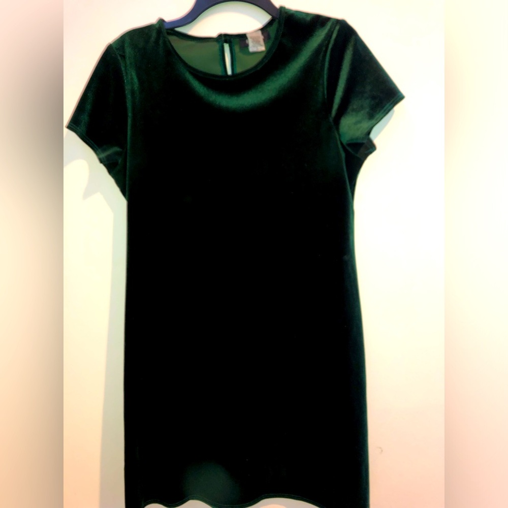 Dark Green Velvet short sleeve dress